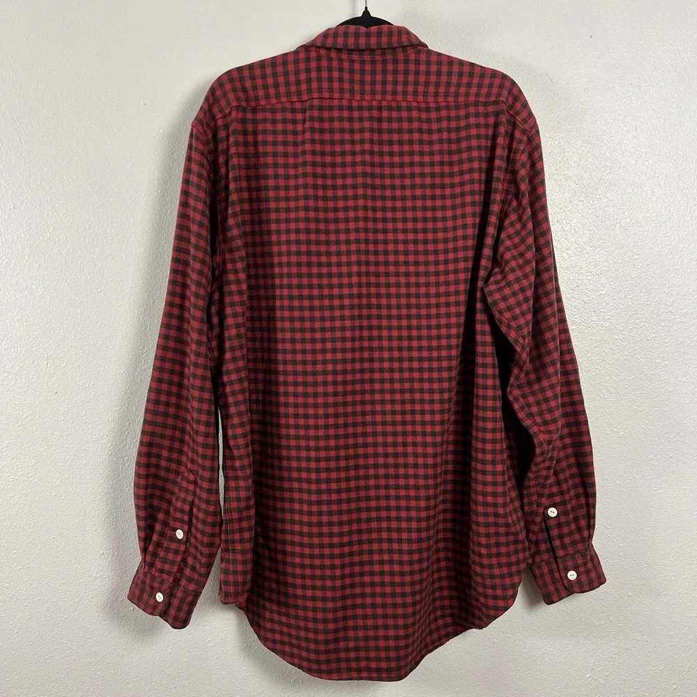Polo Ralph‎ Lauren Mens Red Black Checkered Plaid Long Sleeve Button Down Shirt